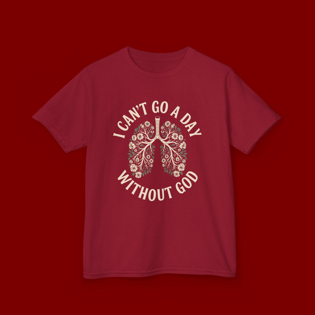 Kids T-Shirt – "I Can't Go a Day Without God" Floral Lungs Christian Tee