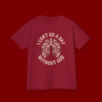 Kids T-Shirt – "I Can't Go a Day Without God" Floral Lungs Christian Tee