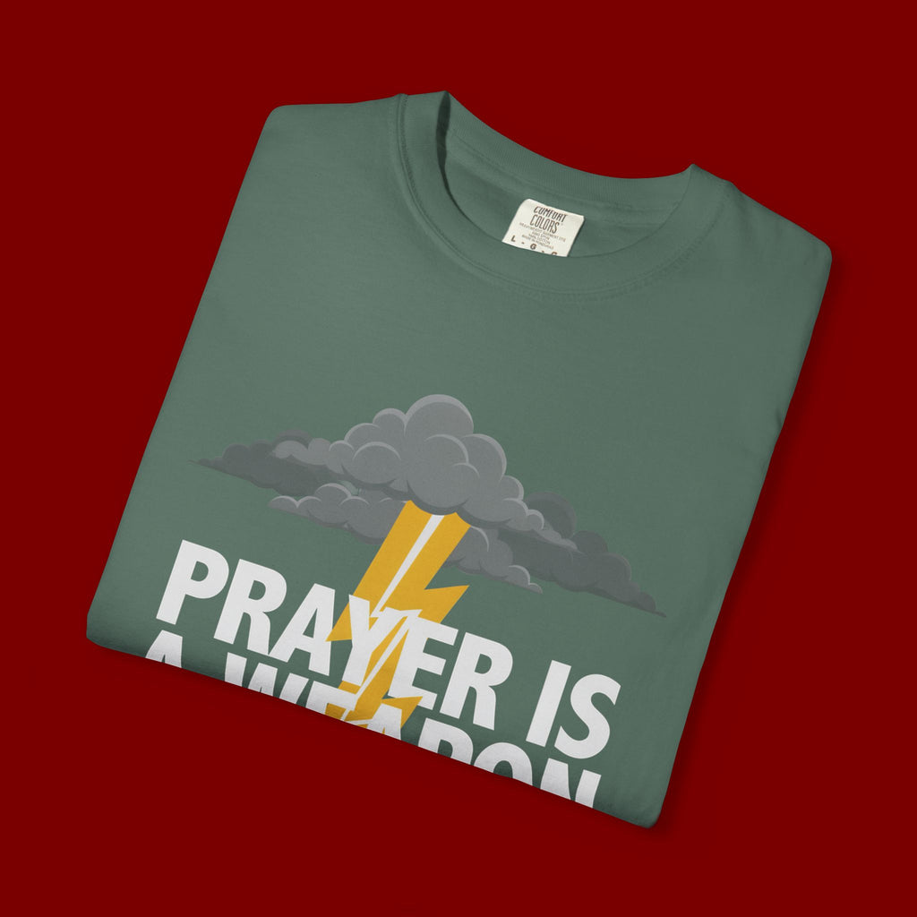 Prayer Is a Weapon T-Shirt — Christian Faith Lightning Graphic Tee