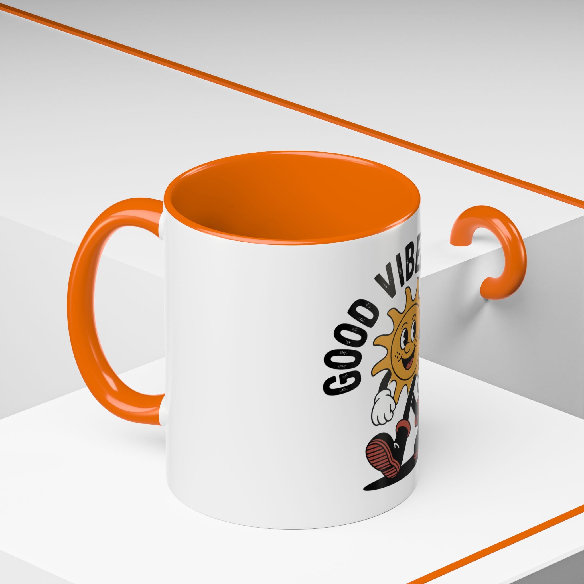 Good Vibes Only Coffee Mug - Retro Sun Cartoon Accent Mug (11/15oz)