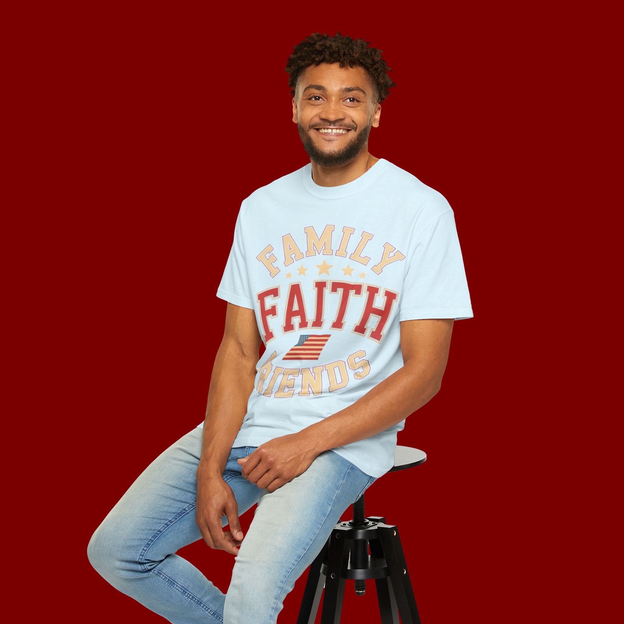 Family Faith Friends T-Shirt — Patriotic American Flag Tee