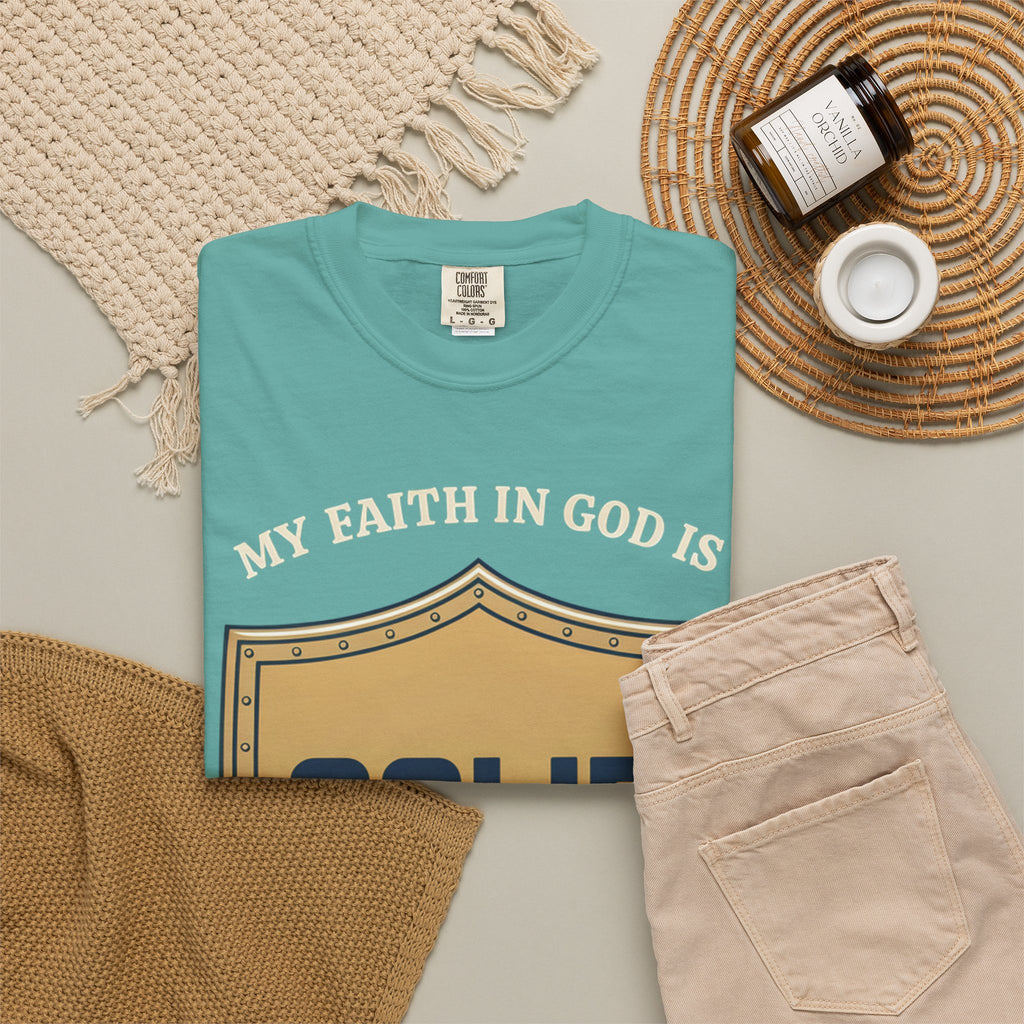 Solid Faith Shield T-Shirt — "My Faith in God Is Solid" Christian Tee