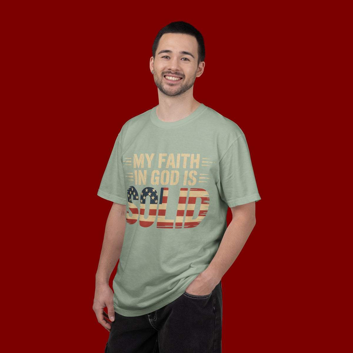 Faith in God Is Solid T-Shirt — American Flag Patriotic Christian Tee
