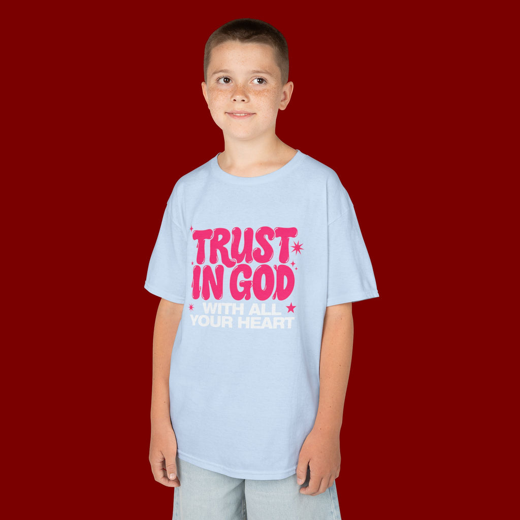 Kids Tee — "Trust in God" Pink Faith Graphic Shirt