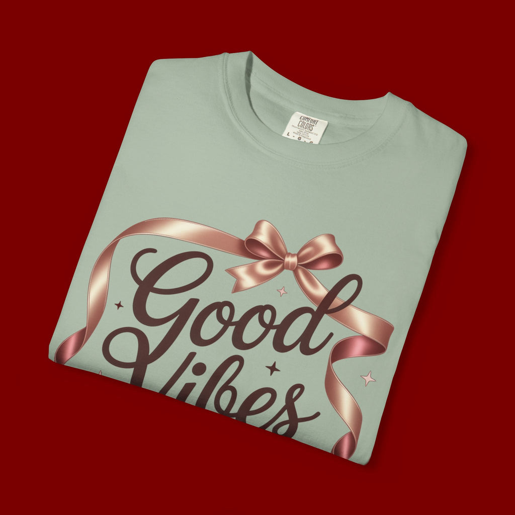 Good Vibes Only T-Shirt — Positive Message Graphic Tee with Ribbon Design