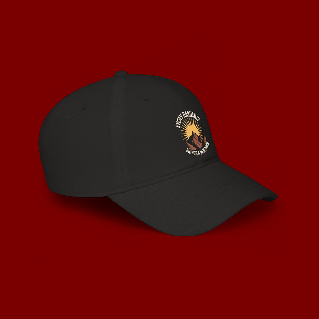 Low Profile Baseball Cap — 'Every Hardship Brings a New Dawn' Sunrise Mountain Embroidered Hat