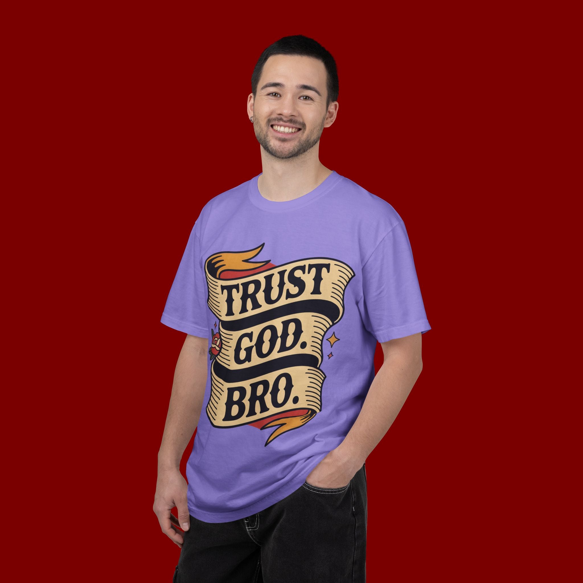 Trust God, Bro T-Shirt — Retro Ribbon Faith Tee