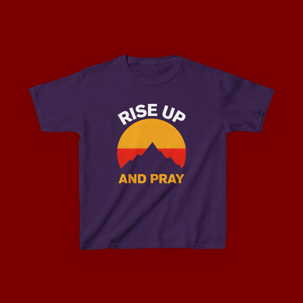Kids Tee — "Rise Up and Pray" Mountain Sunrise Faith T‑Shirt