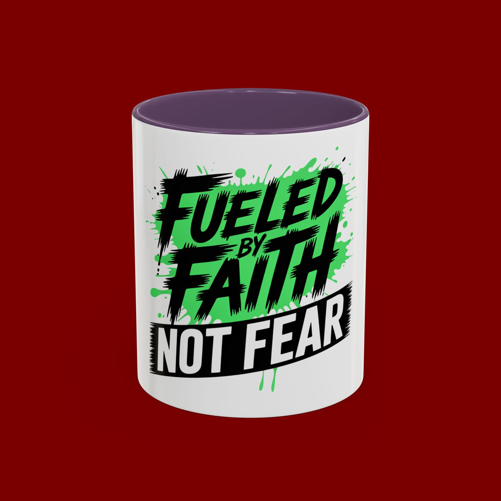Accent Coffee Mug — "Fueled by Faith Not Fear" Inspirational Ceramic Mug (11/15 oz)