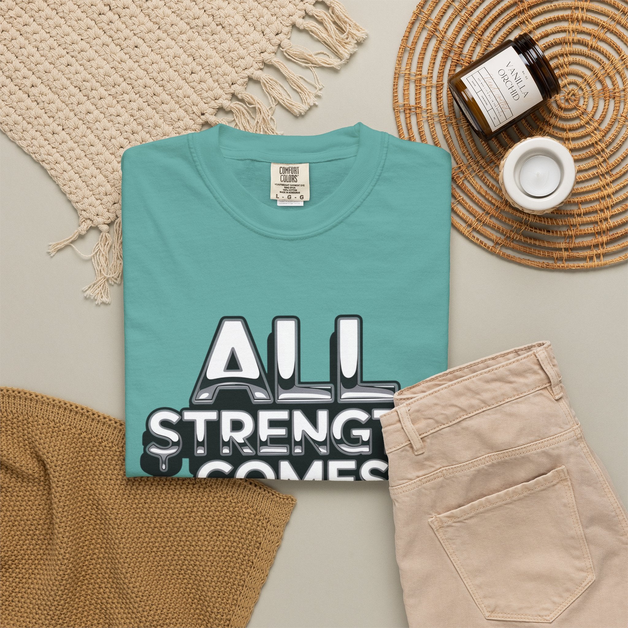 All Strength Comes From God T-Shirt — Christian Faith Graphic Tee
