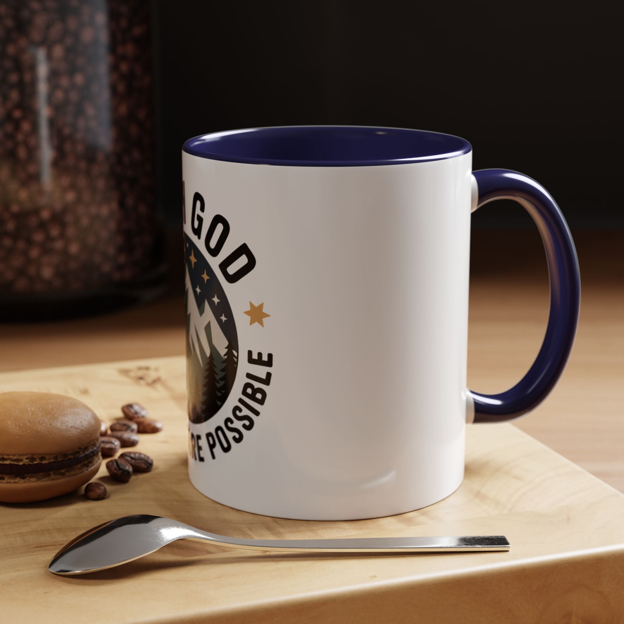 With God All Things Are Possible Accent Coffee Mug — Inspirational Faith Mountain Mug (11/15oz)