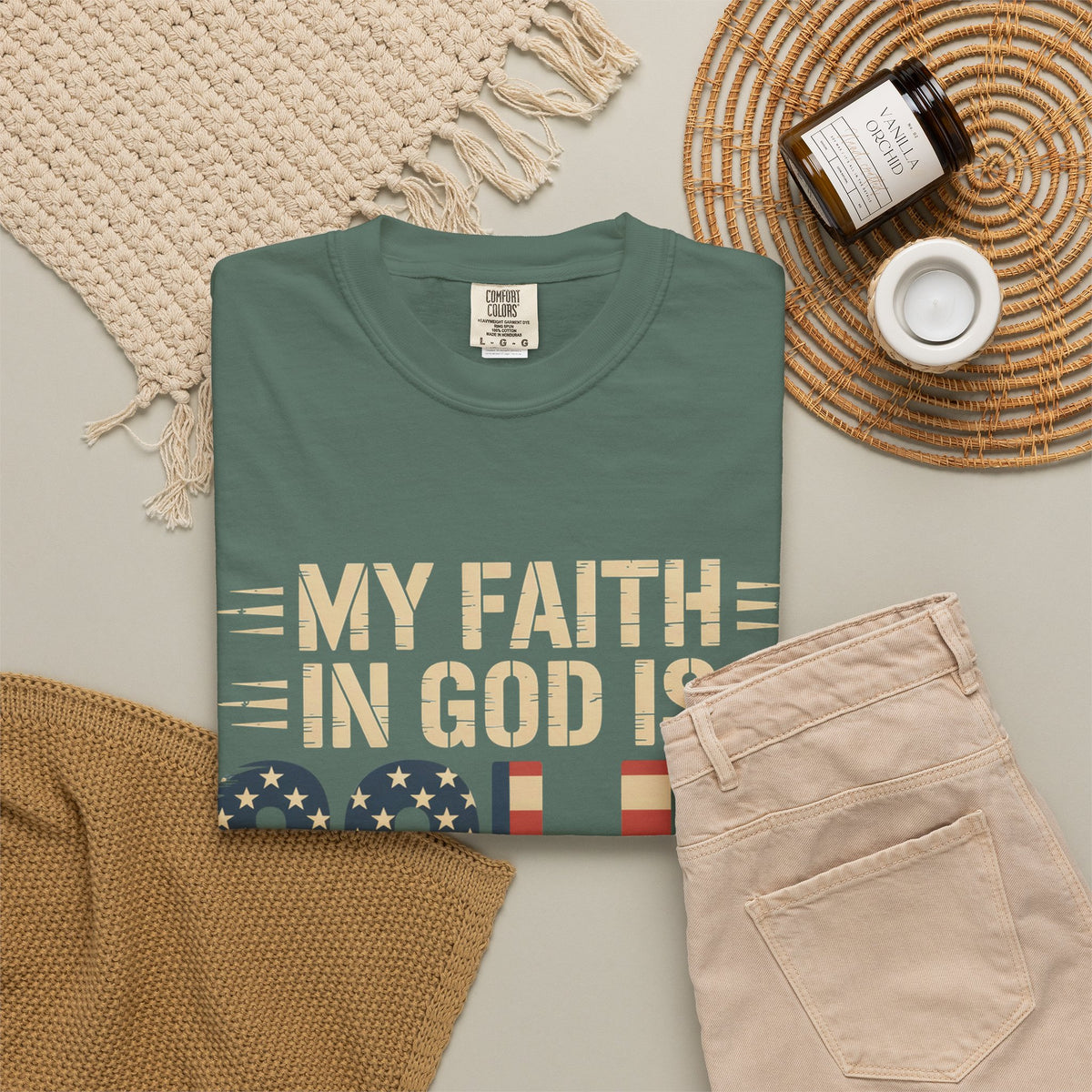 Faith in God Is Solid T-Shirt — American Flag Patriotic Christian Tee