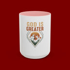 God Is Greater Mountain Coffee Mug — Inspirational Christian Accent Mug