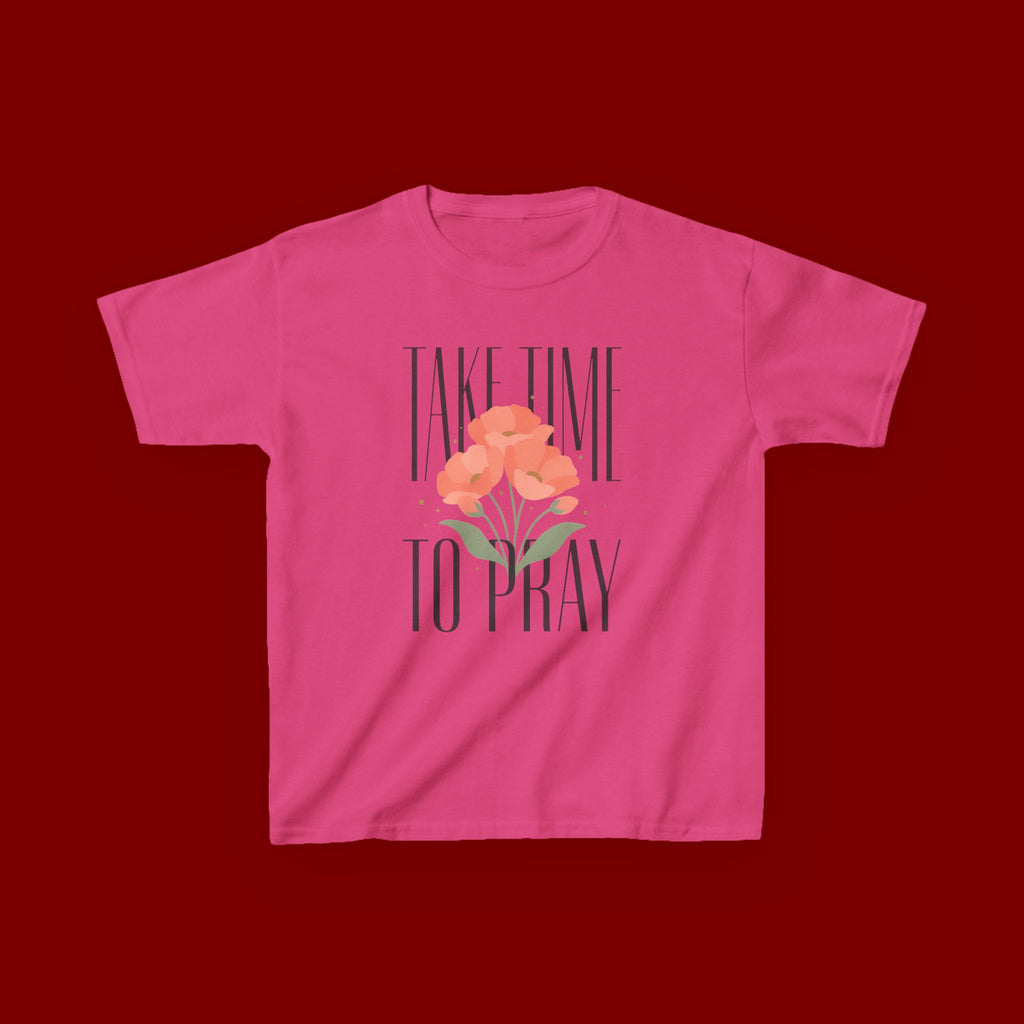 Kids Tee — "Take Time to Pray" Floral Christian Shirt