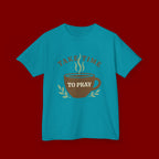 Kids Tee — "Take Time to Pray" Coffee Cup Faith Graphic