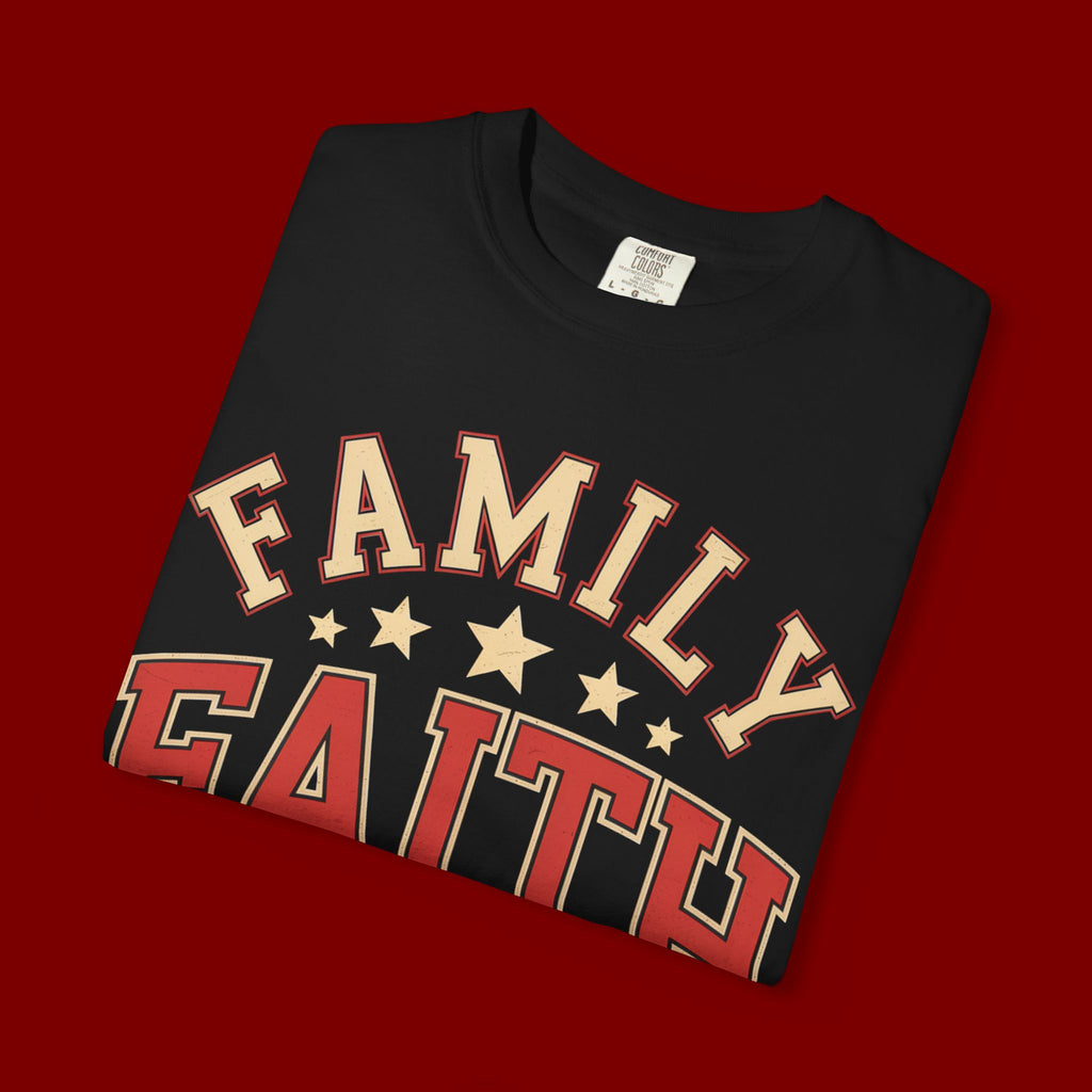 Family Faith Friends T-Shirt — Patriotic American Flag Tee