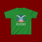 Kids Tee — “When God Steps In, Miracles Happen” Wave Heart Faith Shirt