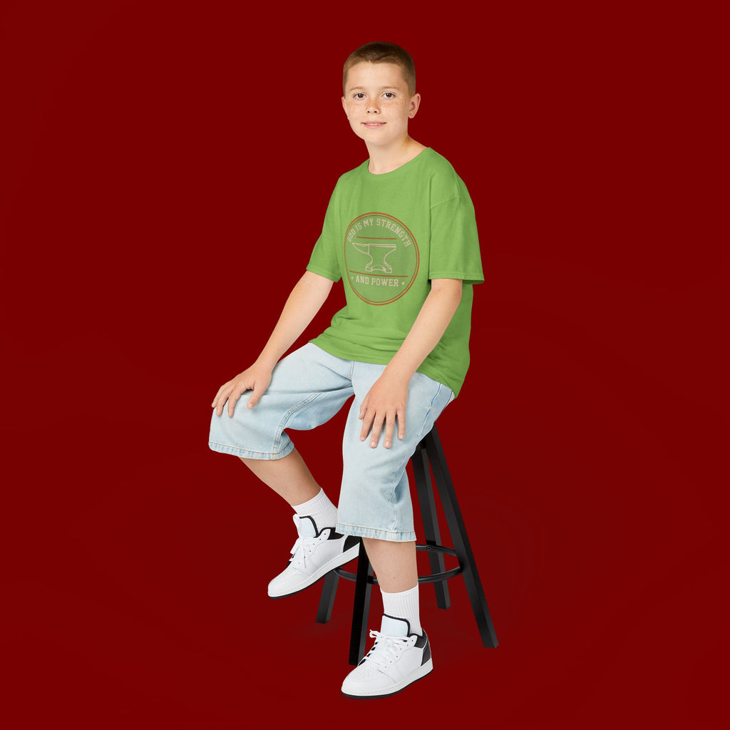 Kids Tee — "God Is My Strength and Power" Anvil & Anvil-Forge Christian Youth Shirt