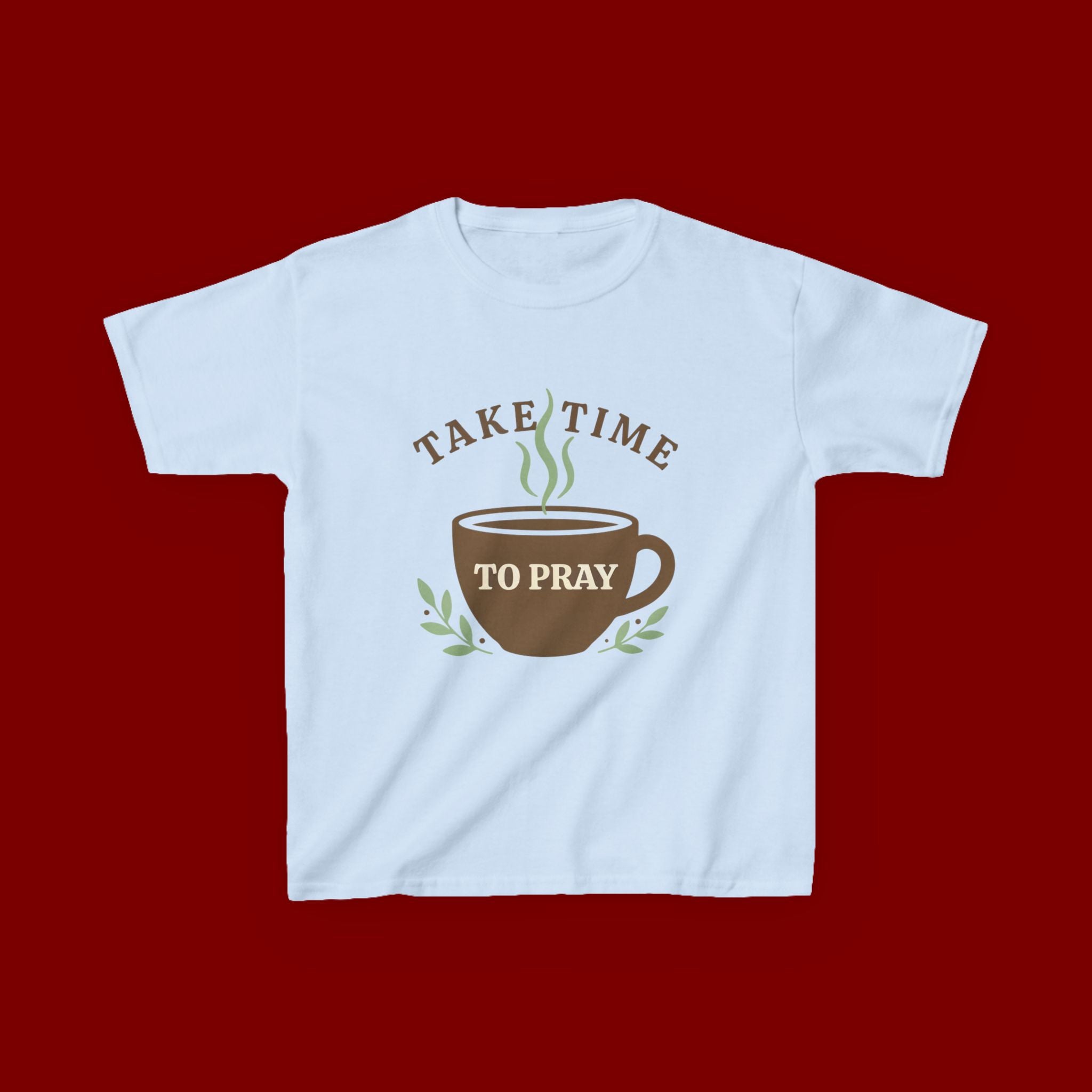 Kids Tee — "Take Time to Pray" Coffee Cup Faith Graphic