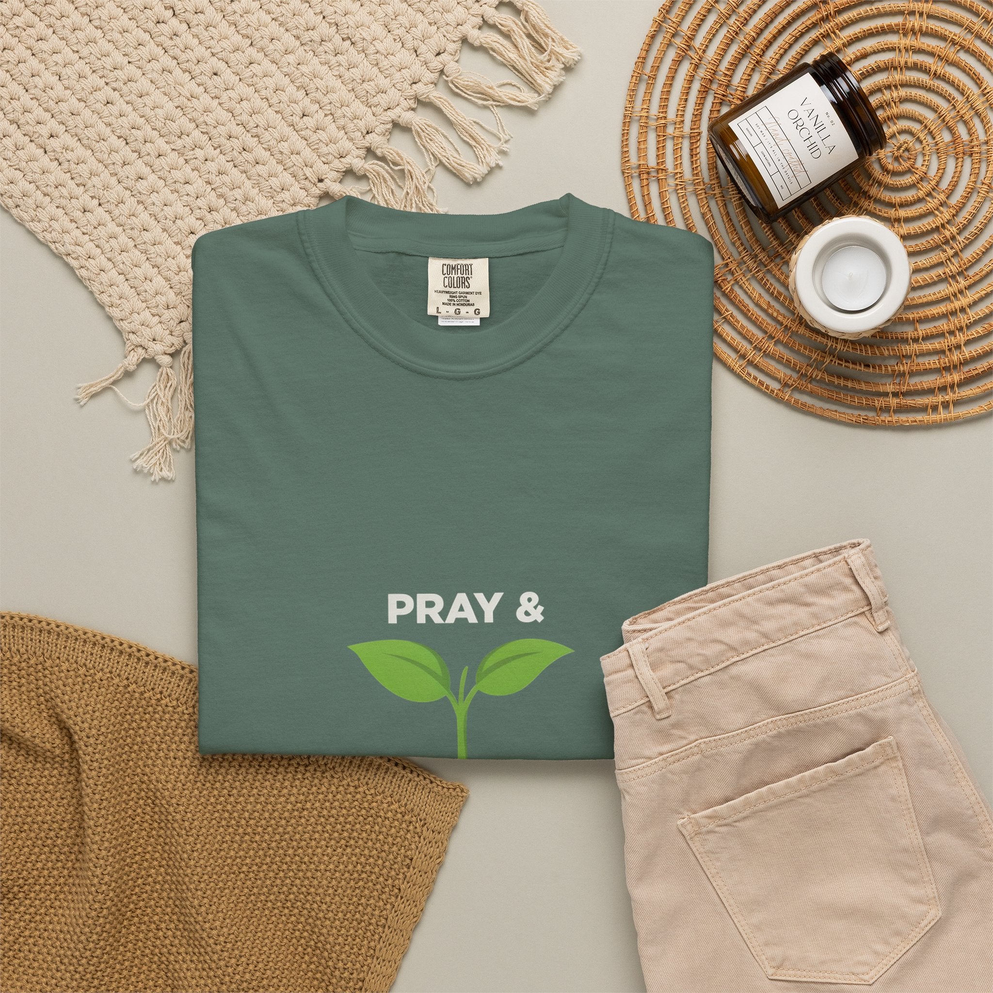 Pray & Never Give Up T-Shirt – Inspirational Faith Tee with Sprout Graphic