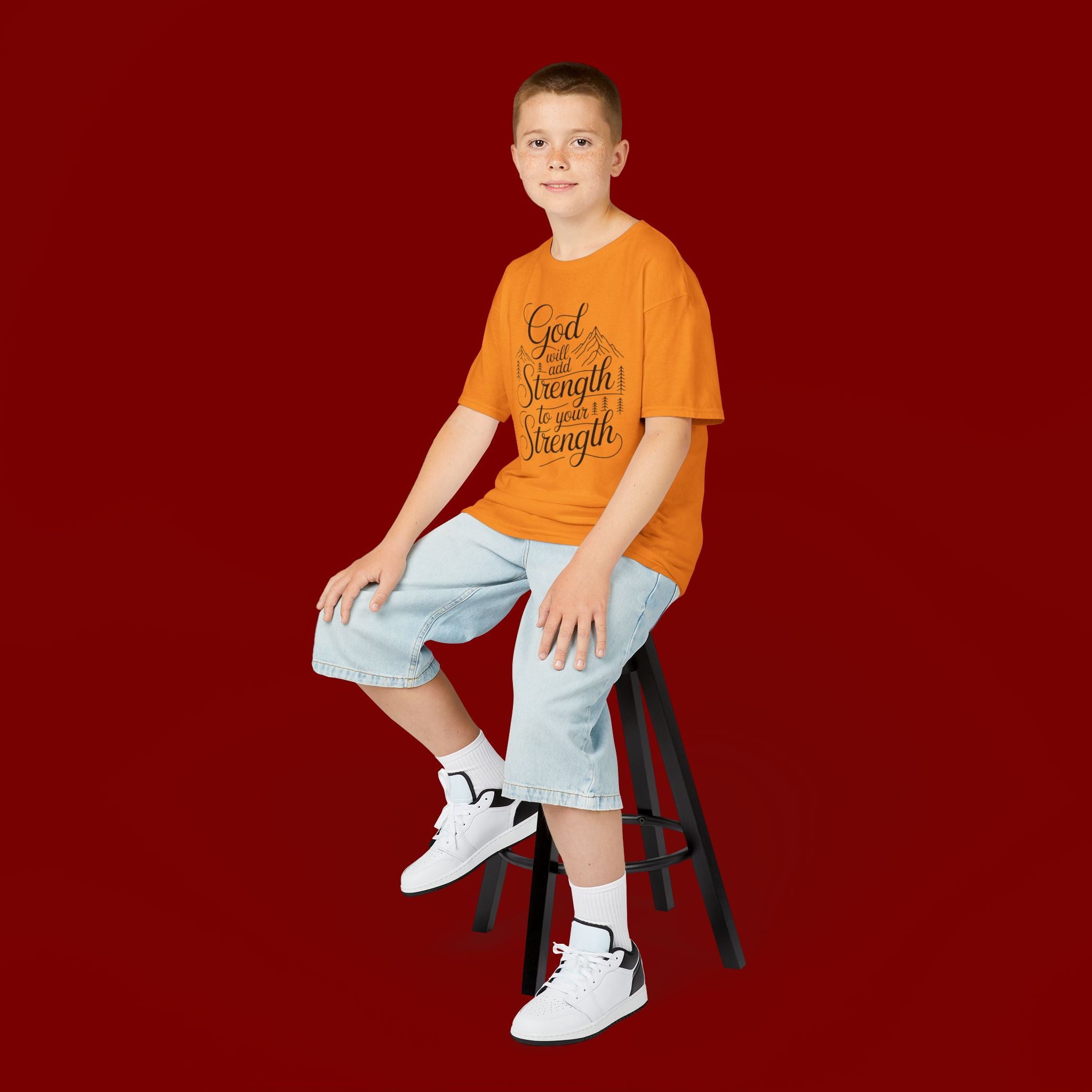 Kids T‑Shirt — "God Will Add Strength to Your Strength" Inspirational Faith Tee