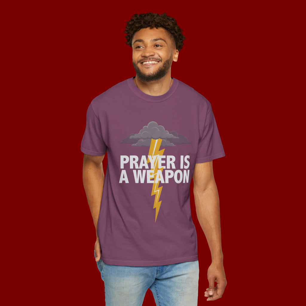 Prayer Is a Weapon T-Shirt — Christian Faith Lightning Graphic Tee