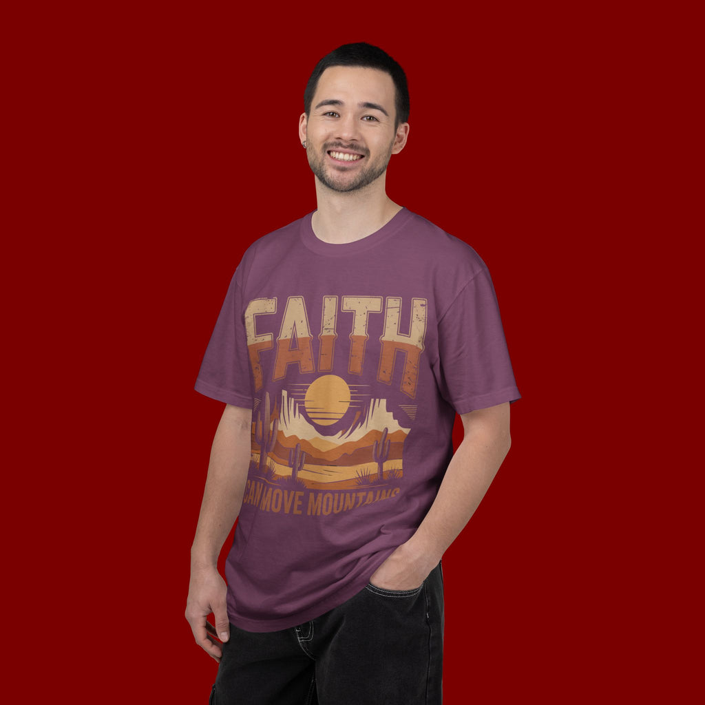Faith Can Move Mountains T-Shirt — Retro Desert Inspirational Tee