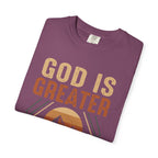 God Is Greater Mountain T-Shirt — Christian Faith Graphic Tee
