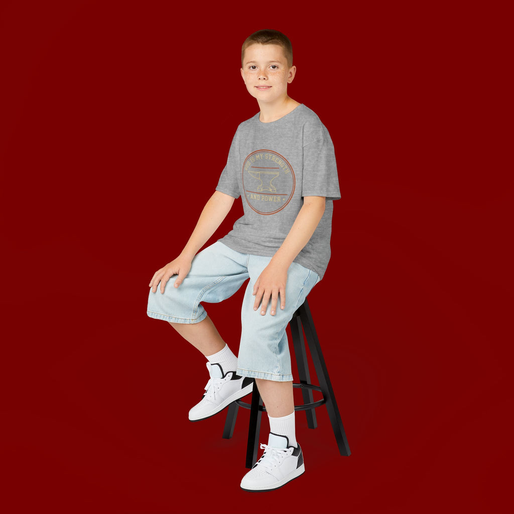 Kids Tee — "God Is My Strength and Power" Anvil & Anvil-Forge Christian Youth Shirt