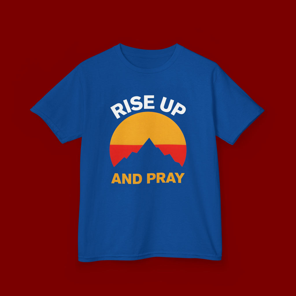 Kids Tee — "Rise Up and Pray" Mountain Sunrise Faith T‑Shirt
