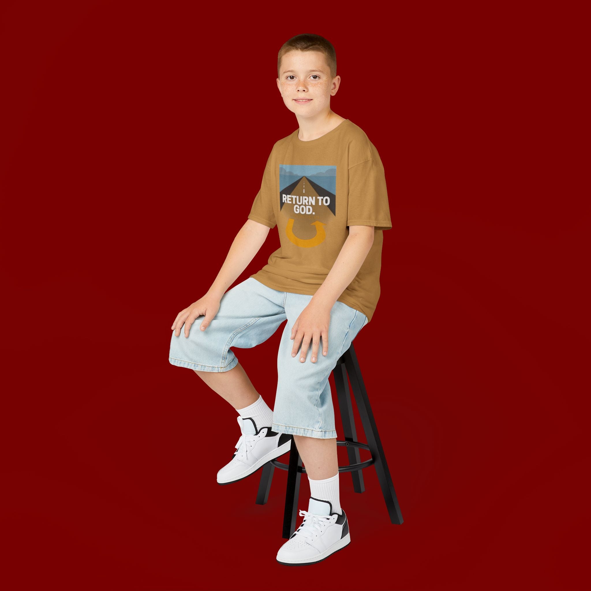 Kids Tee - "Return to God" Roadway Graphic Religious Youth Shirt