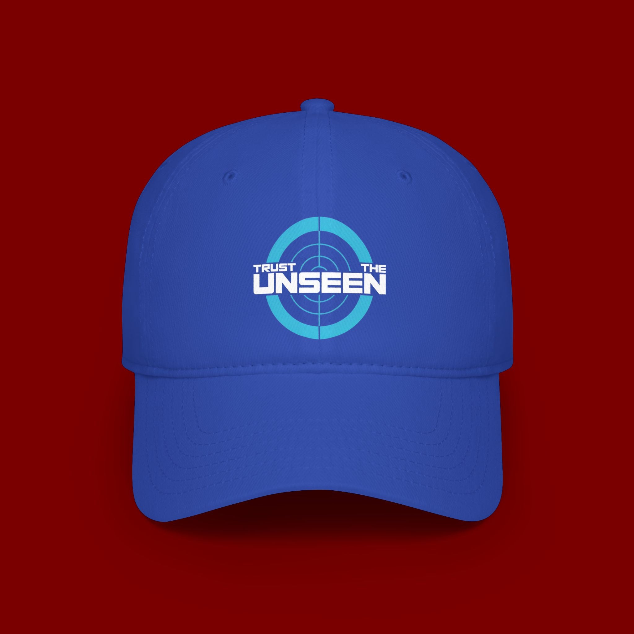 Trust The Unseen Target Logo Baseball Cap — Low Profile Red Hat