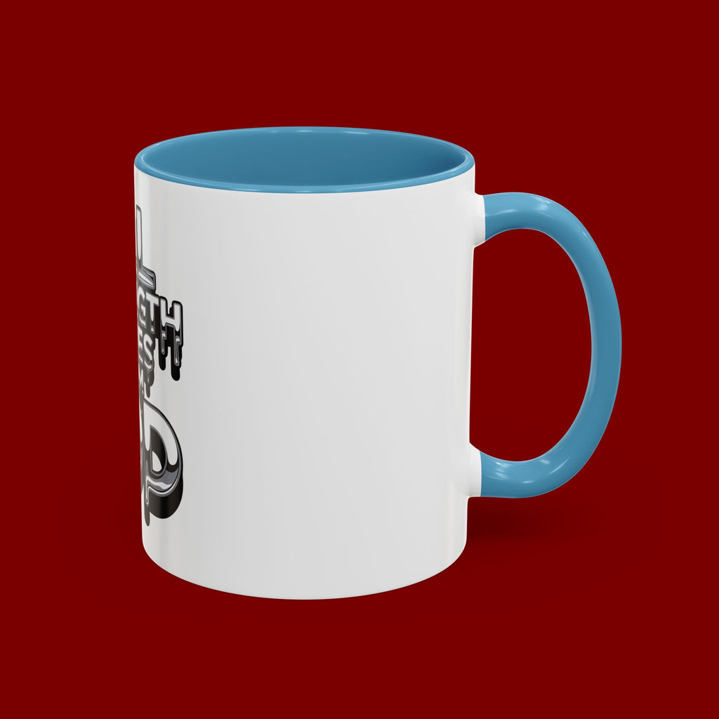 Ceramic Mug — "All Strength Comes From God" Black Accent Coffee Cup (11/15 oz)