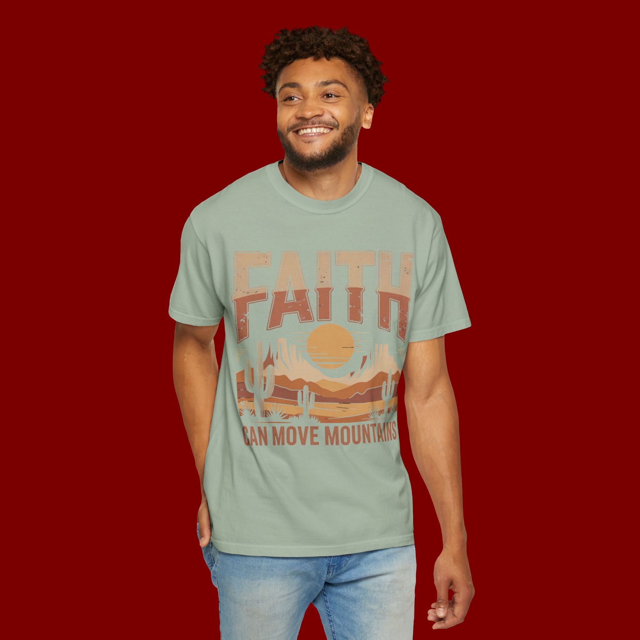 Faith Can Move Mountains T-Shirt — Retro Desert Inspirational Tee