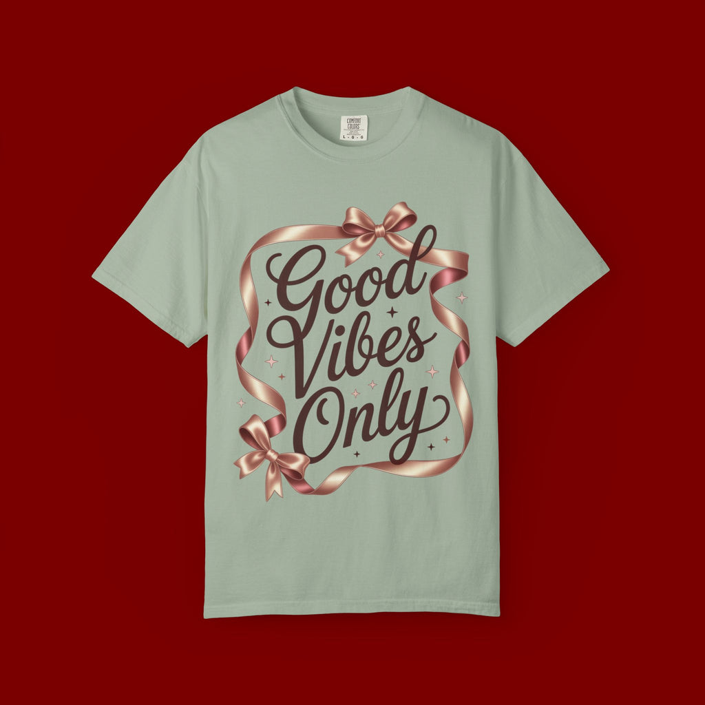 Good Vibes Only T-Shirt — Positive Message Graphic Tee with Ribbon Design