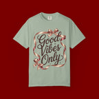 Good Vibes Only T-Shirt — Positive Message Graphic Tee with Ribbon Design