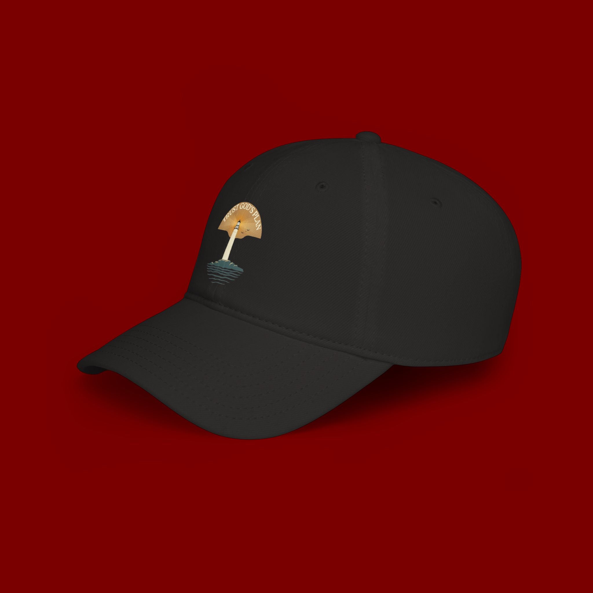 Lighthouse Faith Baseball Cap — "Trust God's Plan" Embroidered Low-Profile Hat