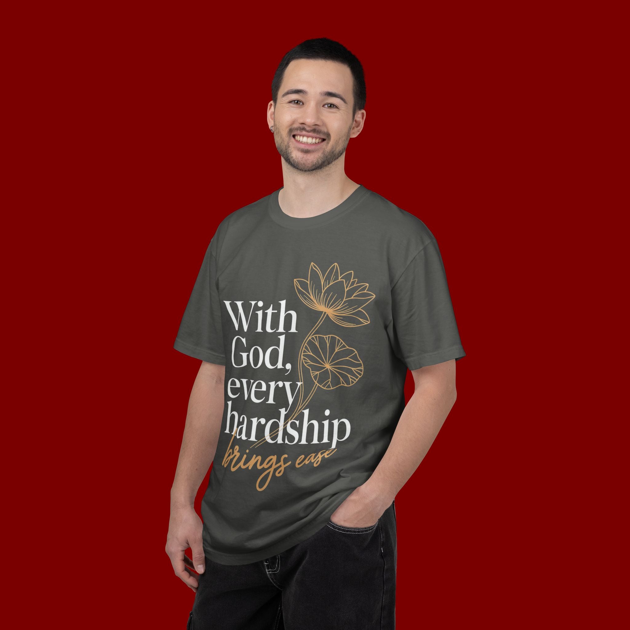 Faith T-Shirt — "With God, every hardship brings ease" Inspirational Christian Tee