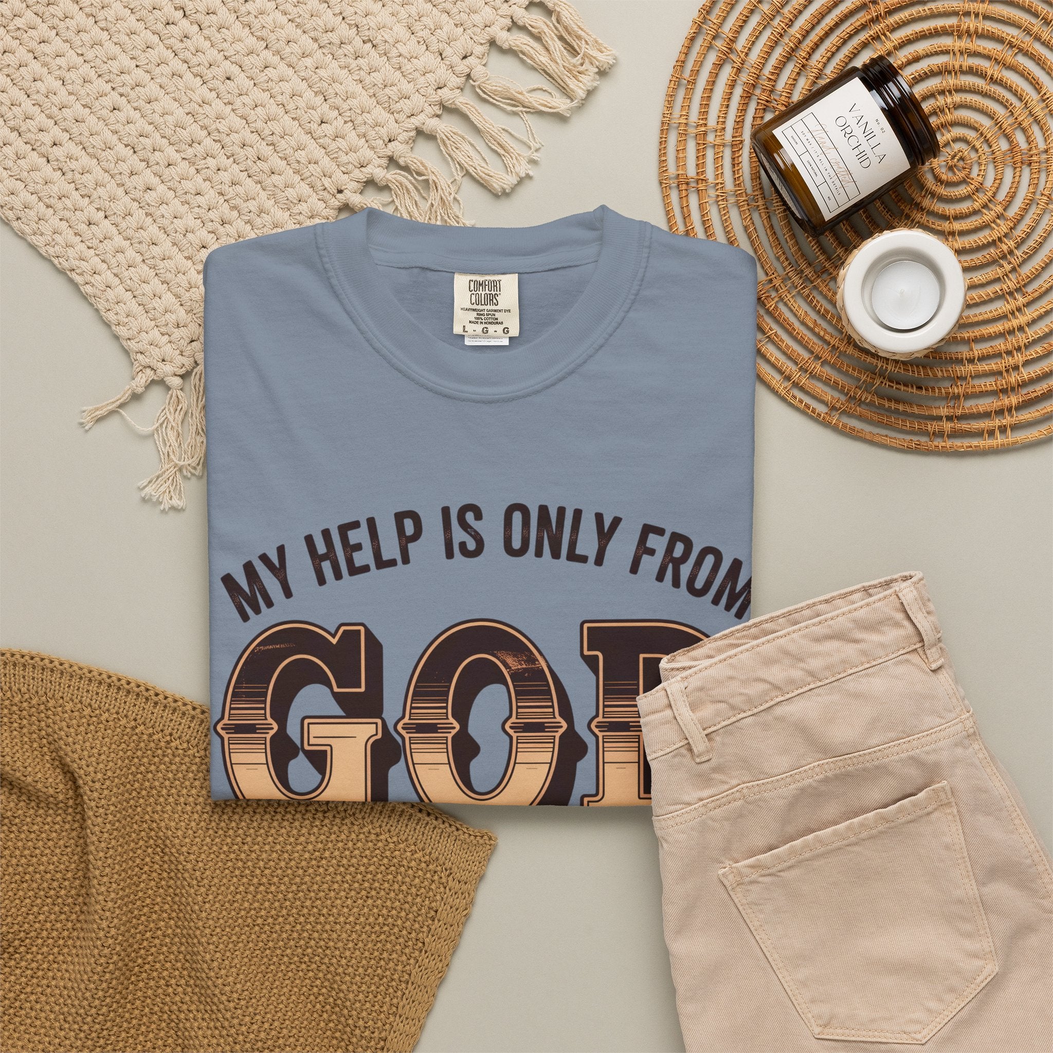 Christian T-Shirt — “My Help Is Only From God, The Creator of Heavens & Earth” Retro Faith Tee
