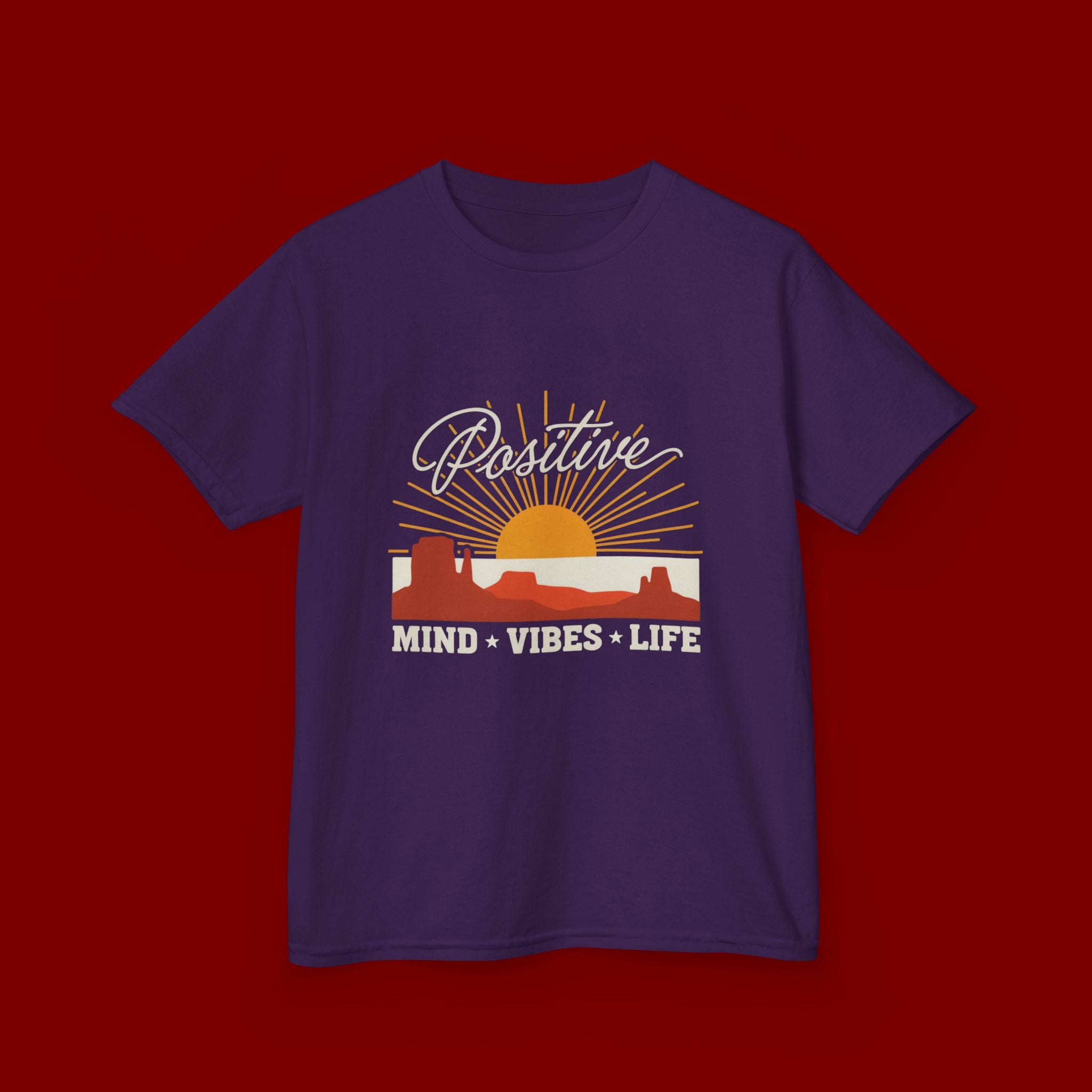 Kids T-Shirt - "Positive" Retro Sunrise Tee (Mind • Vibes • Life)