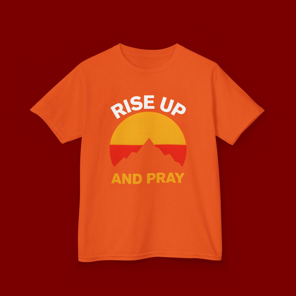 Kids Tee — "Rise Up and Pray" Mountain Sunrise Faith T‑Shirt