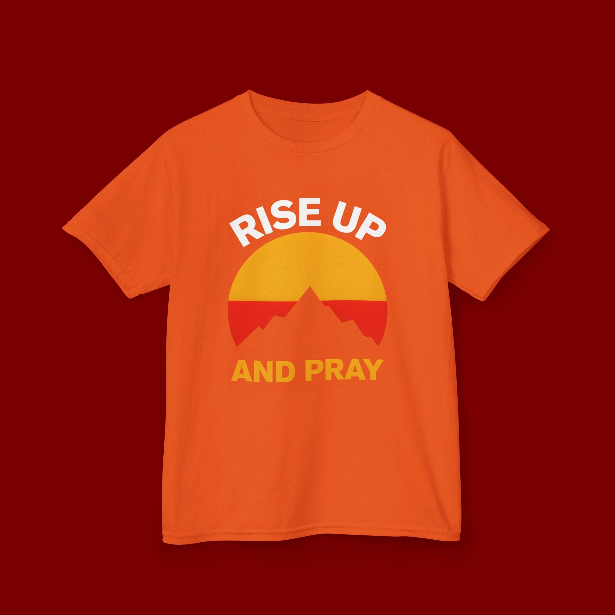 Kids Tee — "Rise Up and Pray" Mountain Sunrise Faith T‑Shirt