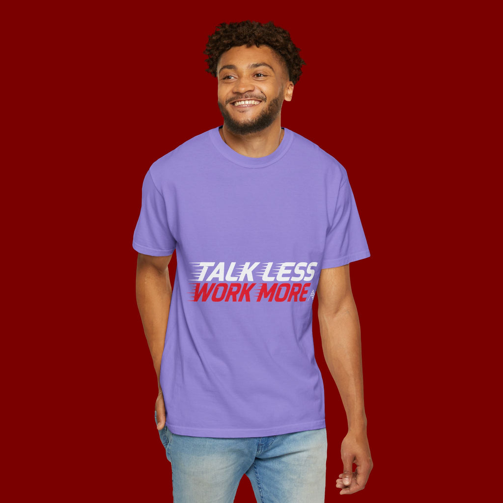 Work More Graphic T-Shirt — Bold Red Minimalist Slogan Tee