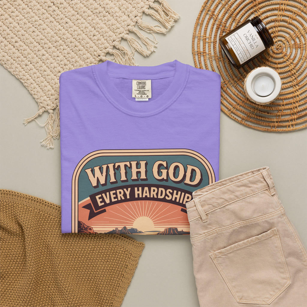 Scripture Comfort T-Shirt — "With God Every Hardship Brings Ease" Christian Faith Tee