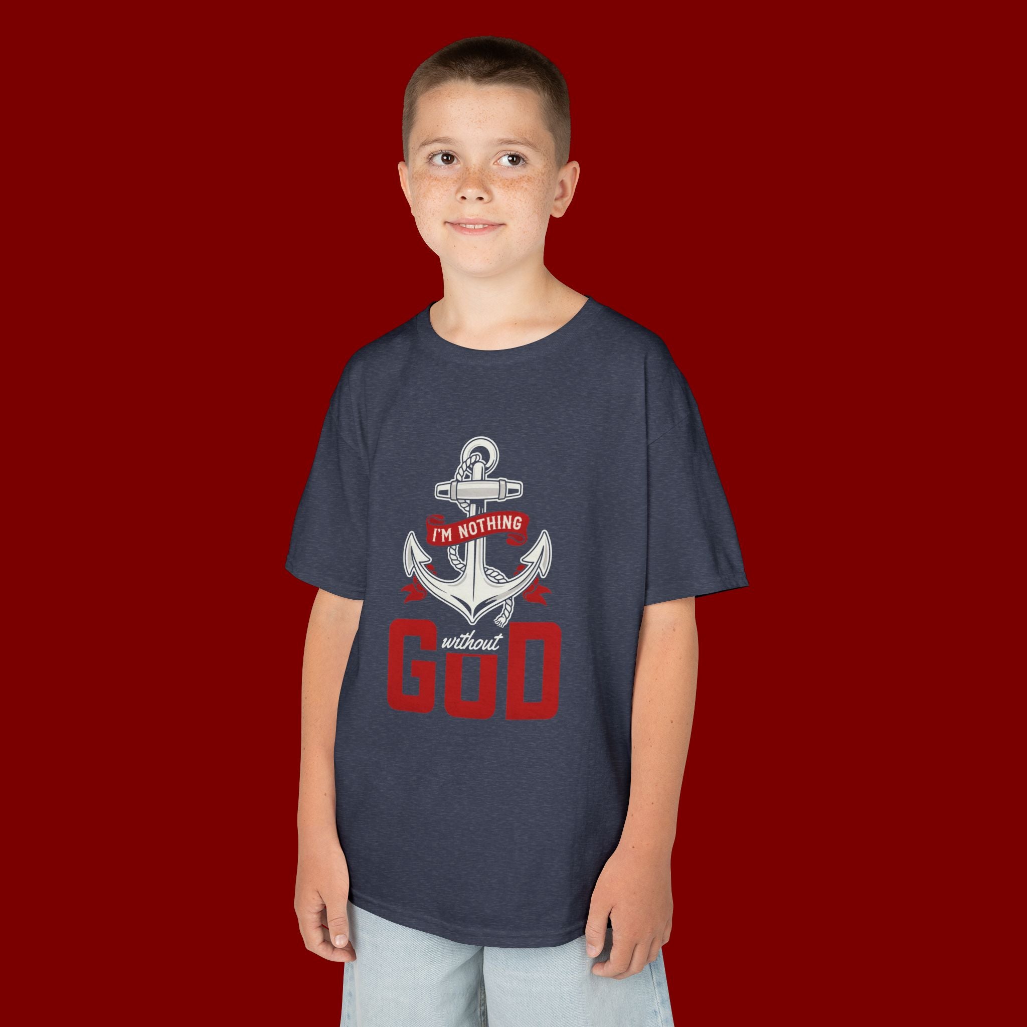 Kids Anchor T‑Shirt – "I'm Nothing Without God" Christian Tee for Boys & Girls