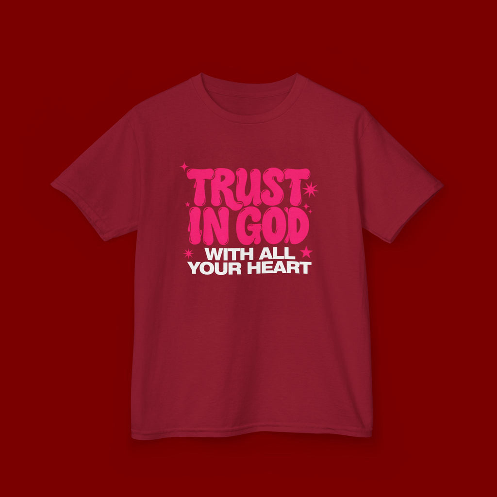 Kids Tee — "Trust in God" Pink Faith Graphic Shirt