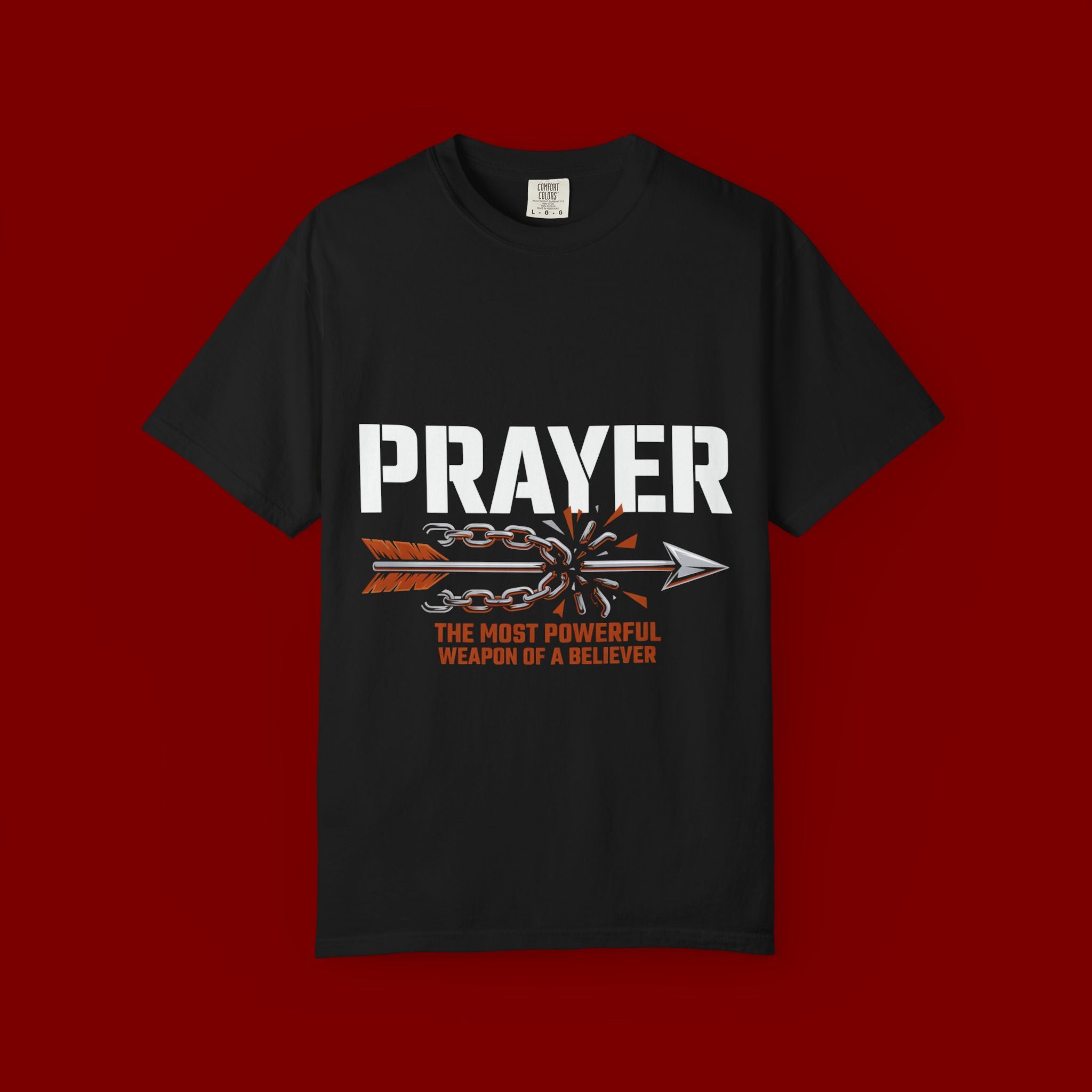 Prayer T-Shirt — Faith Arrow Graphic Tee ("Prayer: The Most Powerful Weapon")