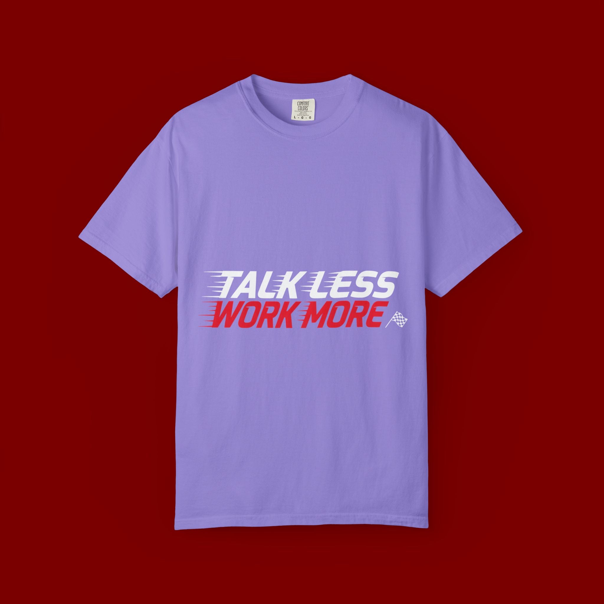 Work More Graphic T-Shirt — Bold Red Minimalist Slogan Tee
