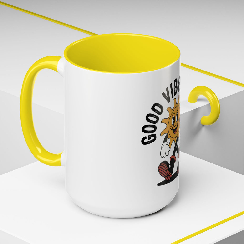 Good Vibes Only Coffee Mug - Retro Sun Cartoon Accent Mug (11/15oz)