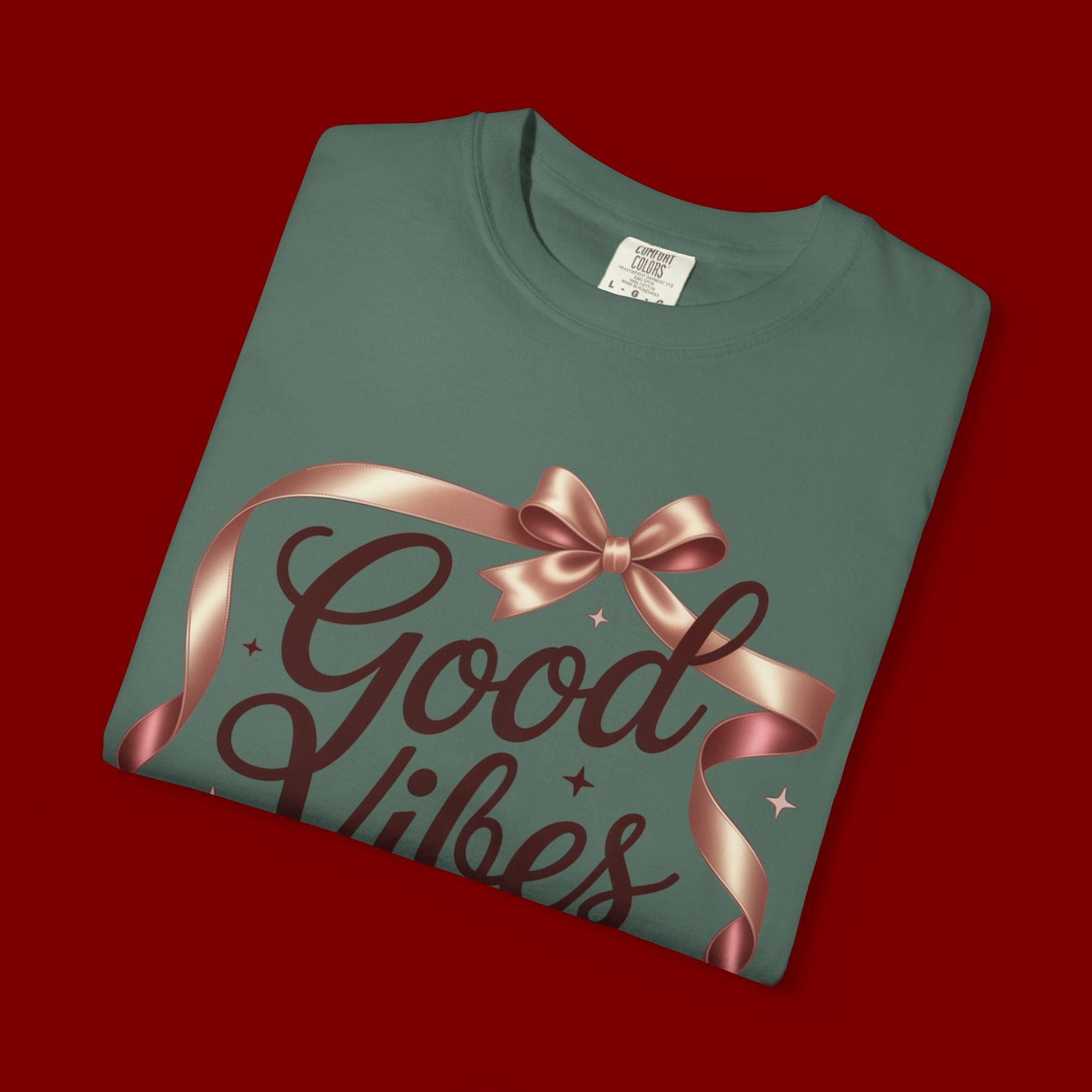 Good Vibes Only T-Shirt — Positive Message Graphic Tee with Ribbon Design